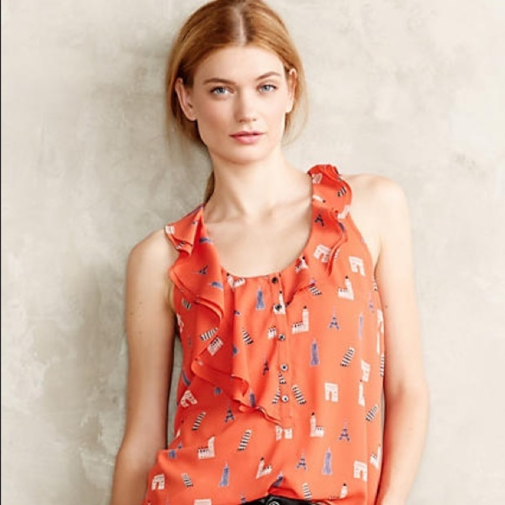 Anthropologie Maeve Aurelie Orange Blouse
